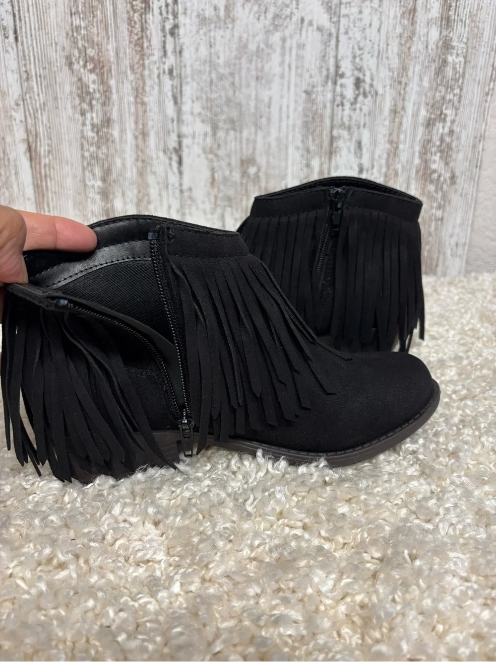 Adams Black Suede Fringe Ankle Boot